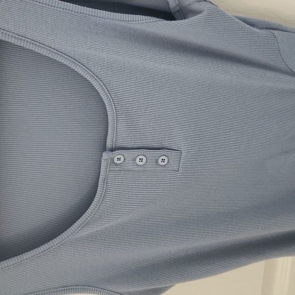 Cider Blue Ruched Midi Dress Rib Button Drawstring Curvy Large - Picture 2 of 7